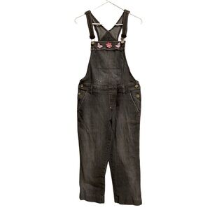 Tommy Hilfiger Black Denim Overalls with Floral and Butterfly Patches Detail